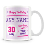 Personalised Birthday Mug With Age and Names – Pink