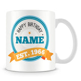 Name and Year Personalised Birthday Mug – Blue