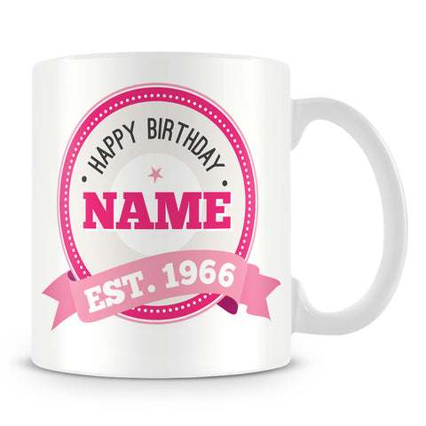 Name and Year Personalised Birthday Mug – Pink