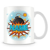 Personalised Mug with Name - Comic Design Explosion - Blue