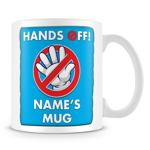 Personalised Name Mug – Hands Off Design – Blue