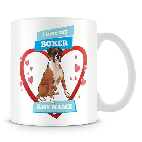 I Love My Boxer Dog Personalised Mug - Blue