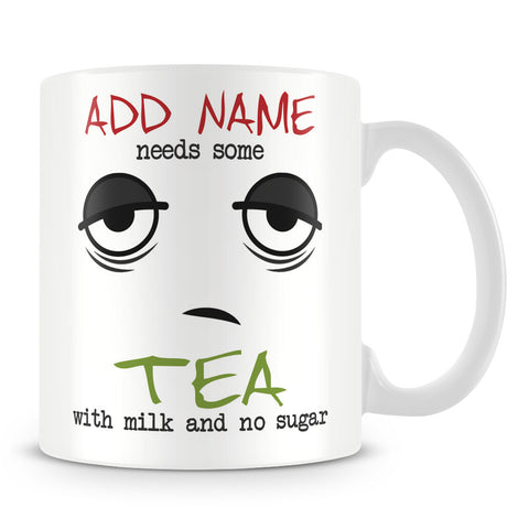 Personalised Drinks Mug with Name and Sleepy Face Design