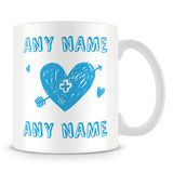 Love Heart with Names Personalised Mug – Blue