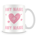 Love Heart with Names Personalised Mug – Pink