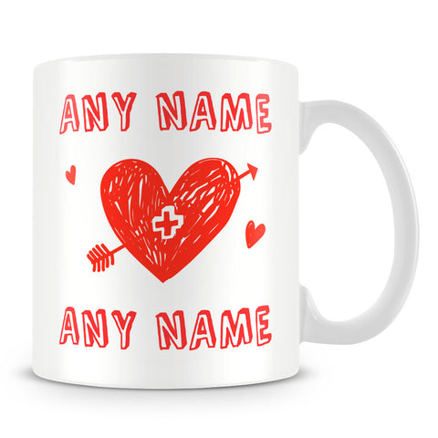 Love Heart with Names Personalised Mug – Red