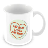 Love Hearts with Names Personalised Mug – Green