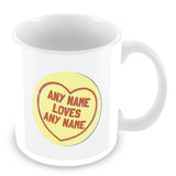 Love Hearts with Names Personalised Mug – Yellow