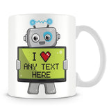 I Love - Robot Design Personalised Message Mug – Blue