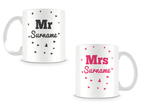 Mr and Mrs Hearts Personalised Mugs