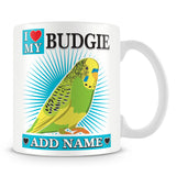 Budgie Mug – I love My Budgie Personalised Gift – Blue