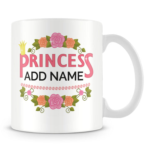 Pink Princess Flowers Personalised Mug