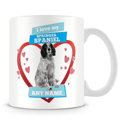 I Love My Springer Spaniel Dog Personalised Mug - Blue